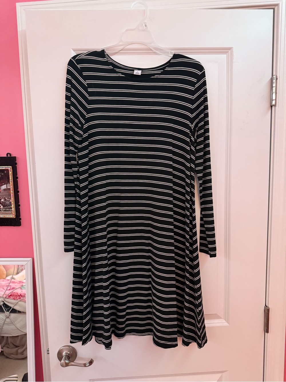 Old Navy Black & White Striped Long-Sleeve Swing Dress
